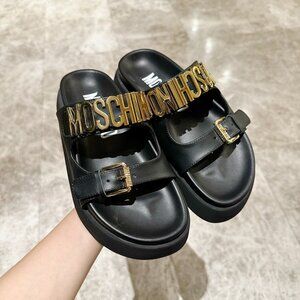 Moschino Metal Logo New Slides (Black)